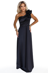 vestido preto de cerimónia comprido em cetim BeStylish 