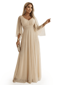 Vestido de festa e batizado comprido bege com brilhantes BeStylish