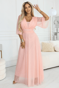 Vestido de cerimónia comprido pêssego plus size BeStylish 