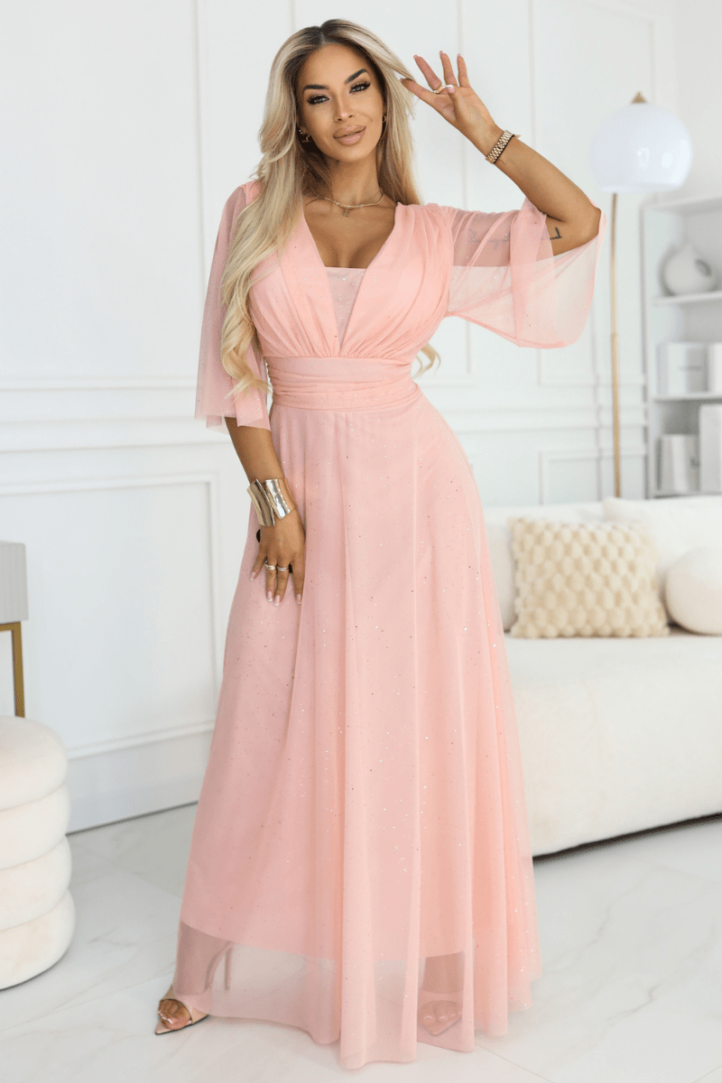 Vestido de cerimónia comprido pêssego plus size BeStylish 
