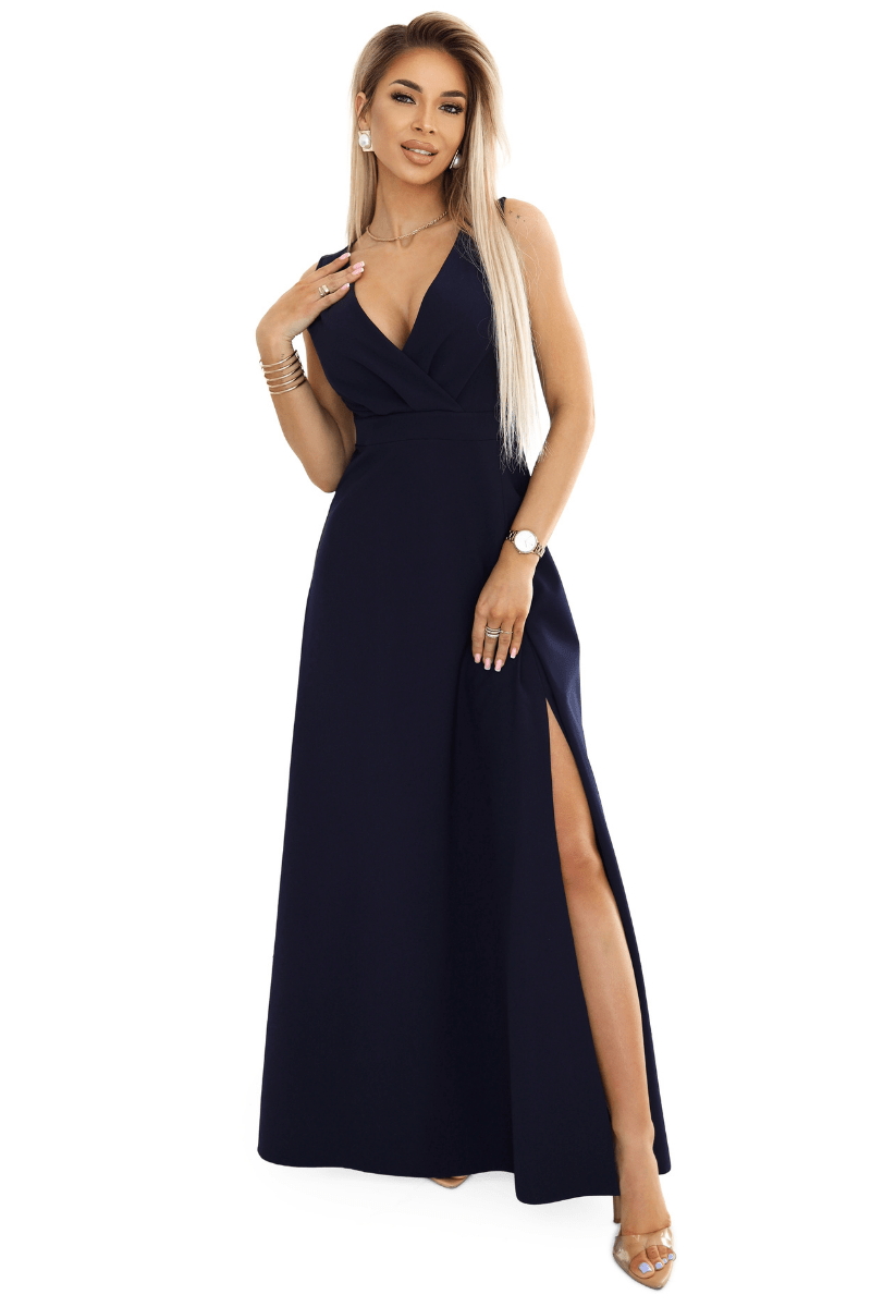 vestido de cerimónia comprido azul navy BeStylish