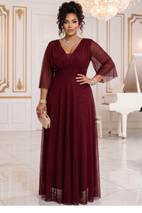 vestido de cerimónia comprido bordeaux brilhante plus size BeStylish