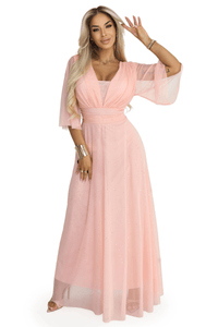 Vestido de cerimónia comprido pêssego plus size BeStylish 