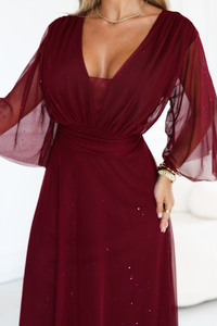 vestido de cerimónia comprido bordeaux brilhante plus size BeStylish