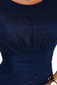 vestido de cerimónia comprido em tulle brilhante azul marinho BeStylish