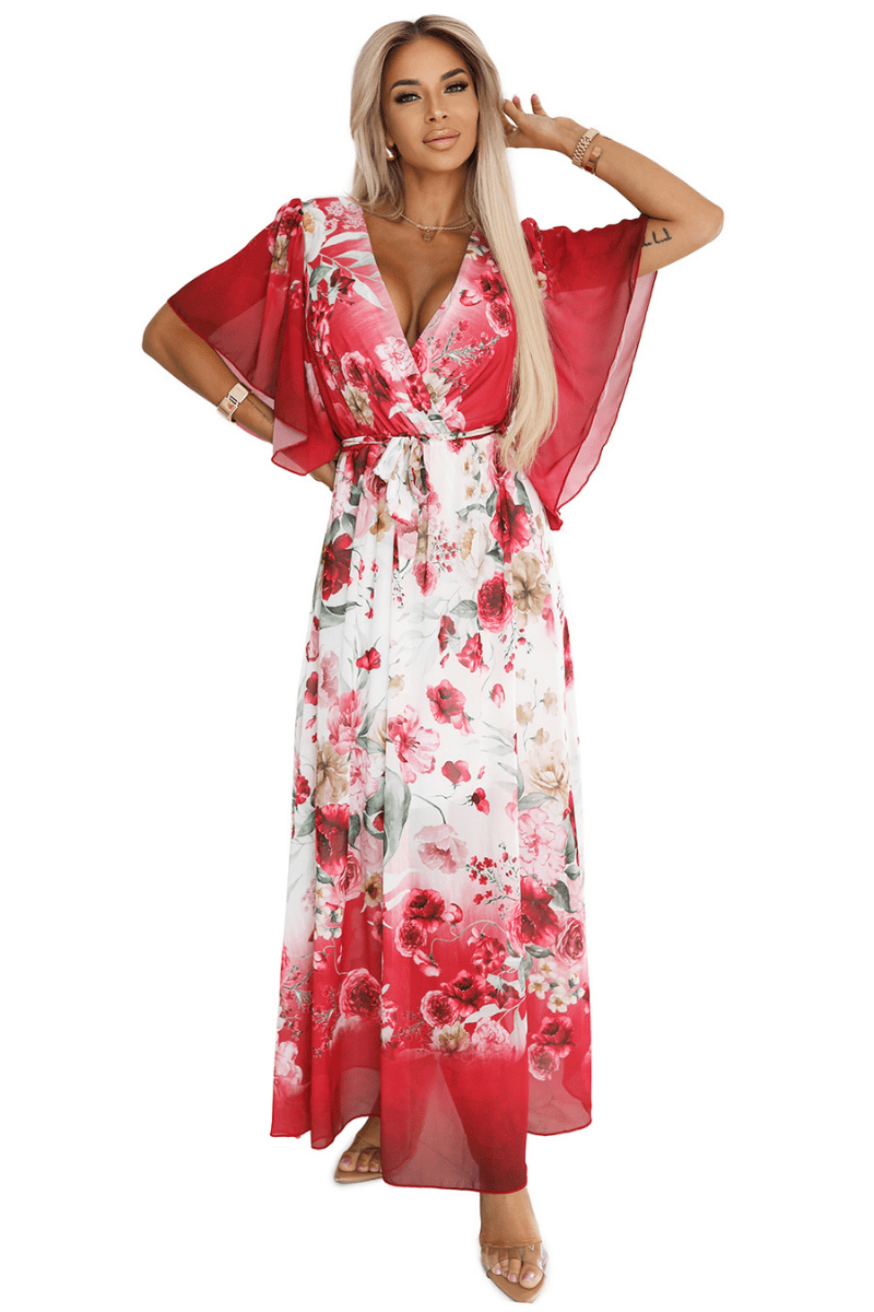 Vestido de cerimónia vermelho floral BeStylish 