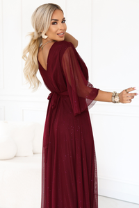 vestido de cerimónia comprido bordeaux brilhante plus size BeStylish