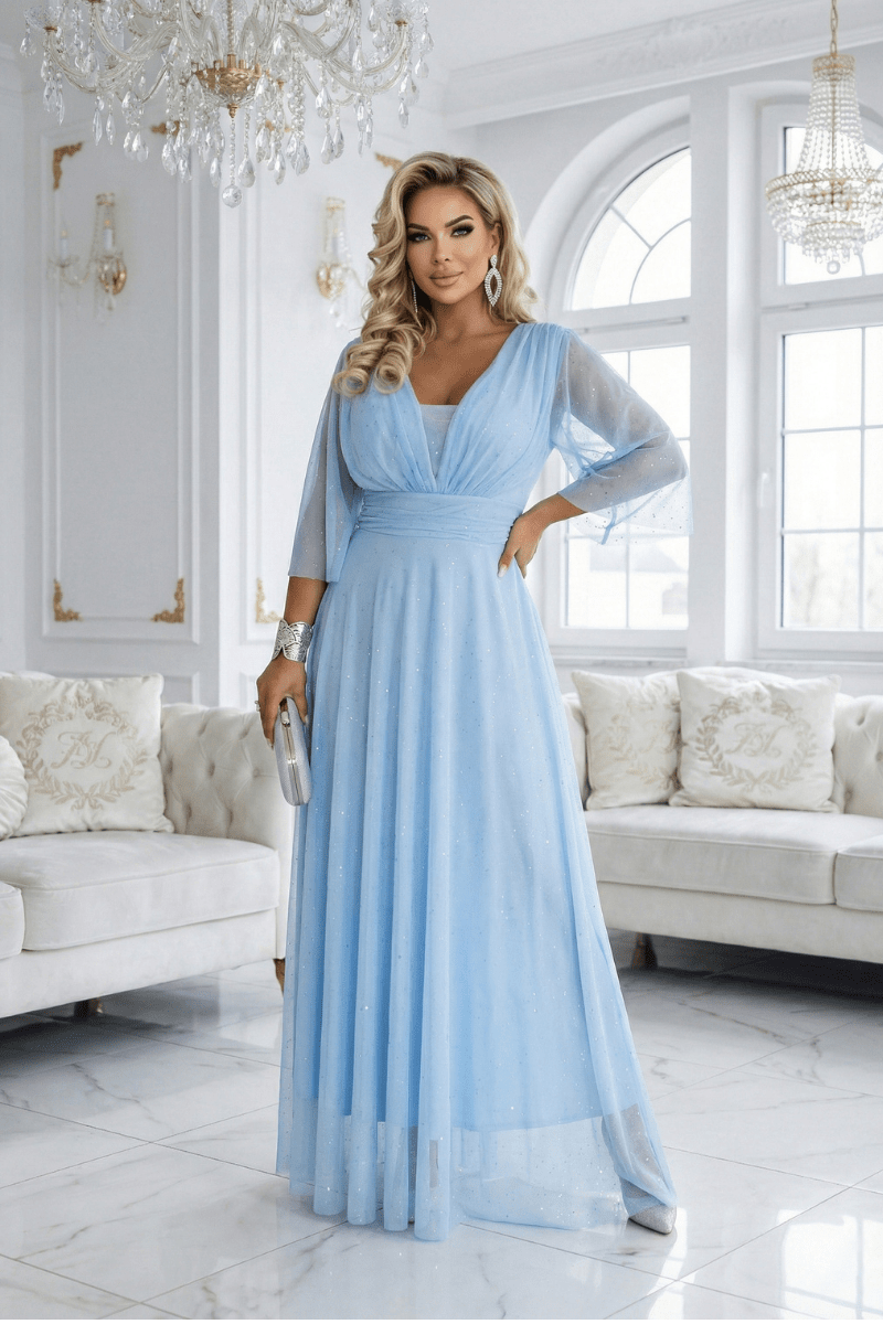 Vestido de cerimónia comprido azul claro plus size BeStylish 