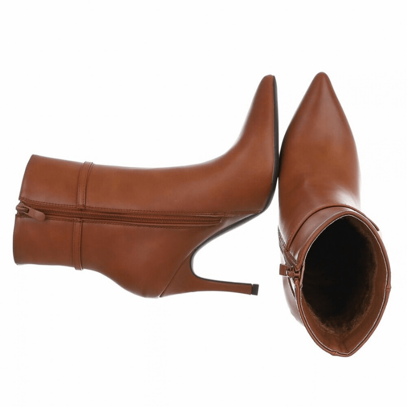 botins camel de salto fino em pele BeStylish
