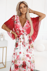 Vestido de cerimónia vermelho floral BeStylish 