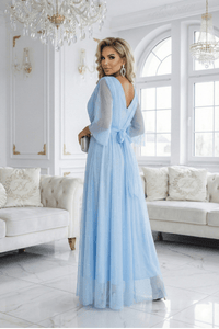 Vestido de cerimónia comprido azul claro plus size BeStylish 
