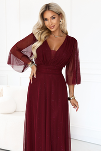 vestido de cerimónia comprido bordeaux brilhante plus size BeStylish