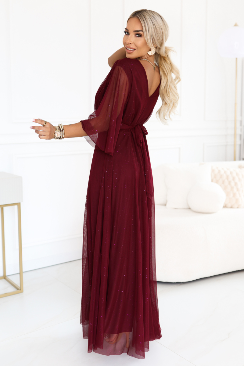 vestido de cerimónia comprido bordeaux brilhante plus size BeStylish