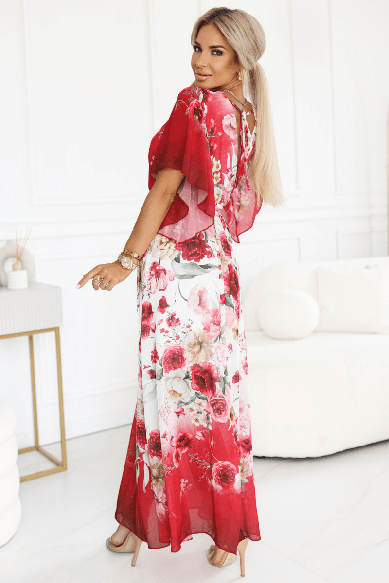 Vestido de cerimónia vermelho floral BeStylish 