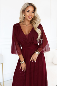 vestido de cerimónia comprido bordeaux brilhante plus size BeStylish