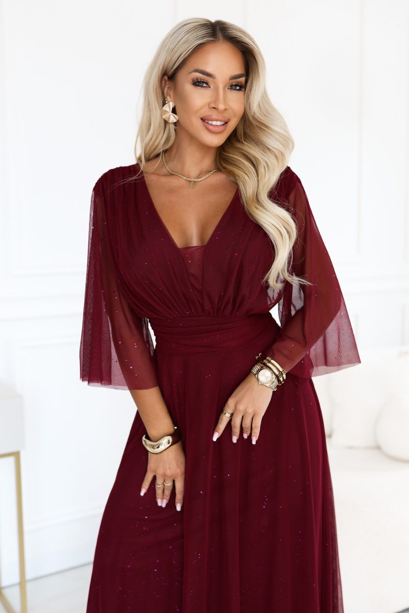 vestido de cerimónia comprido bordeaux brilhante plus size BeStylish