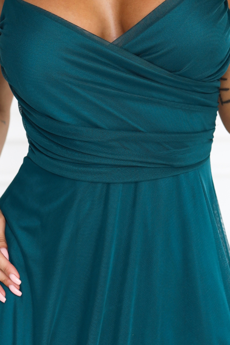vestido de cerimónia comprido com alças em tulle verde BeStylish