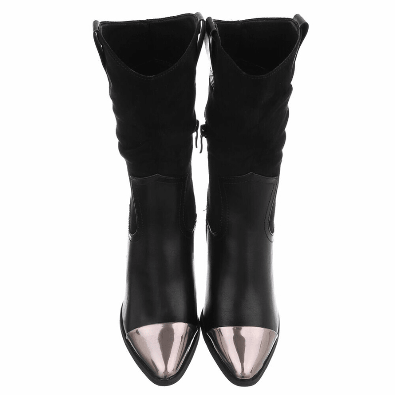 botins texanas pretas com detalhe metálico na ponta BeStylish