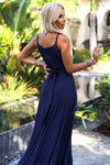 Vestido de cerimonia comprido com alças brilhante azul navy BeStylish