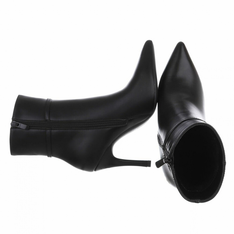 botins pretos de salto fino em pele BeStylish