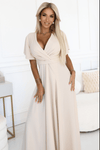 vestido de cerimónia comprido bege com racha BeStylish 