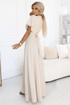 vestido de cerimónia comprido bege com racha BeStylish 