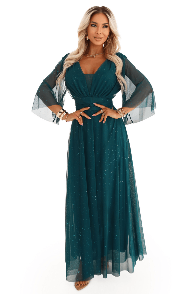 vestido de cerimónia comprido verde brilhante plus size BeStylish