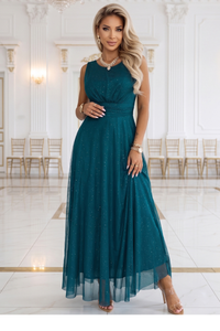 vestido de cerimónia comprido verde em tulle brilhante BeStylish