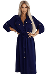 Vestido comprido azul navy estilo camisa BeStylish