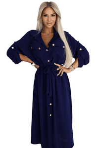 Vestido comprido azul navy estilo camisa BeStylish