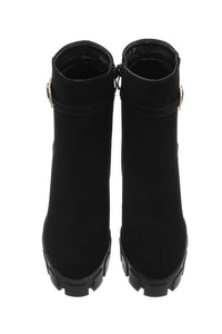 Botins pretos veludo de salto alto BeStylish