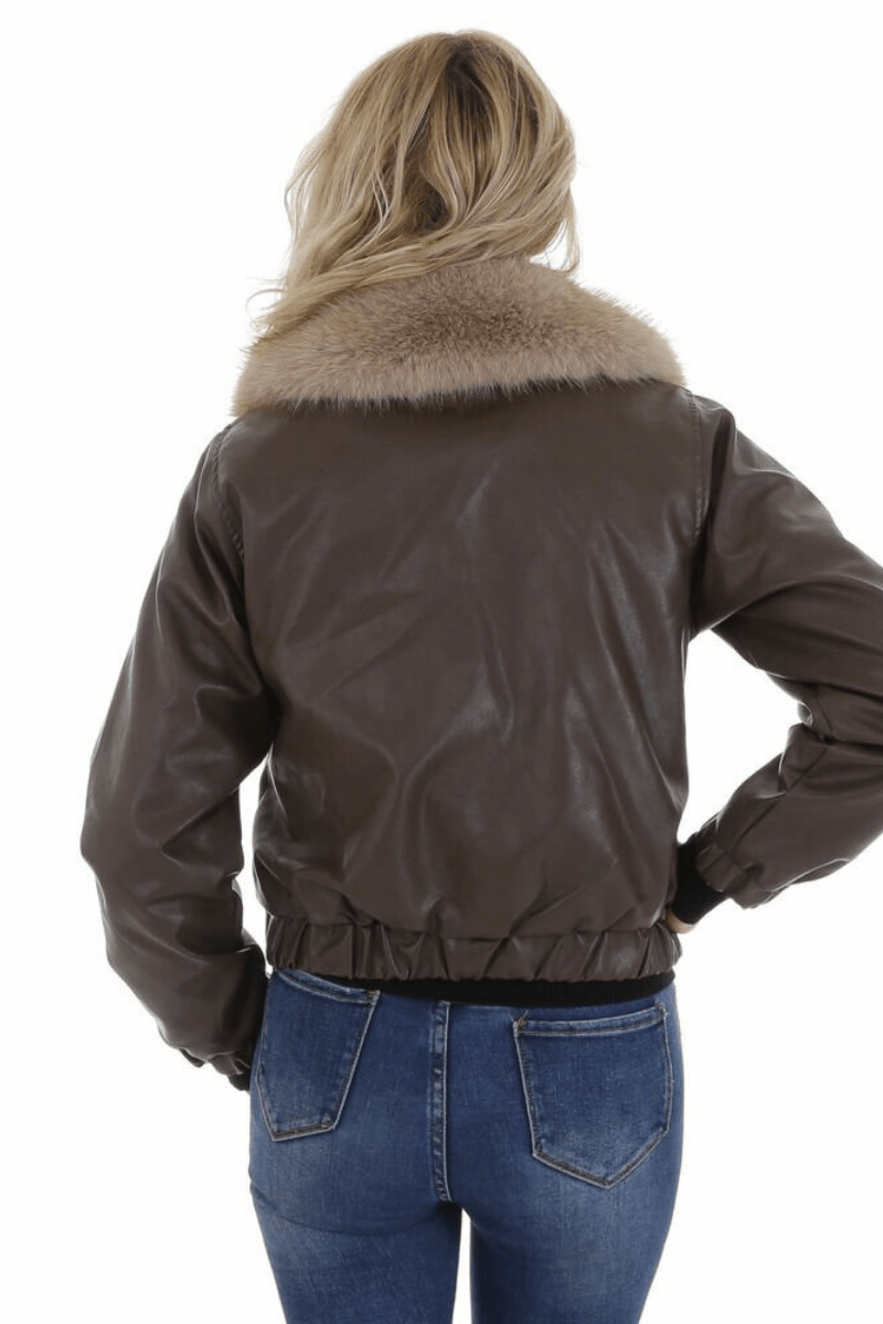 casaco de pele castanho com pêlo BeStylish 