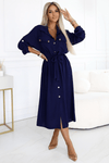 Vestido comprido azul navy estilo camisa BeStylish