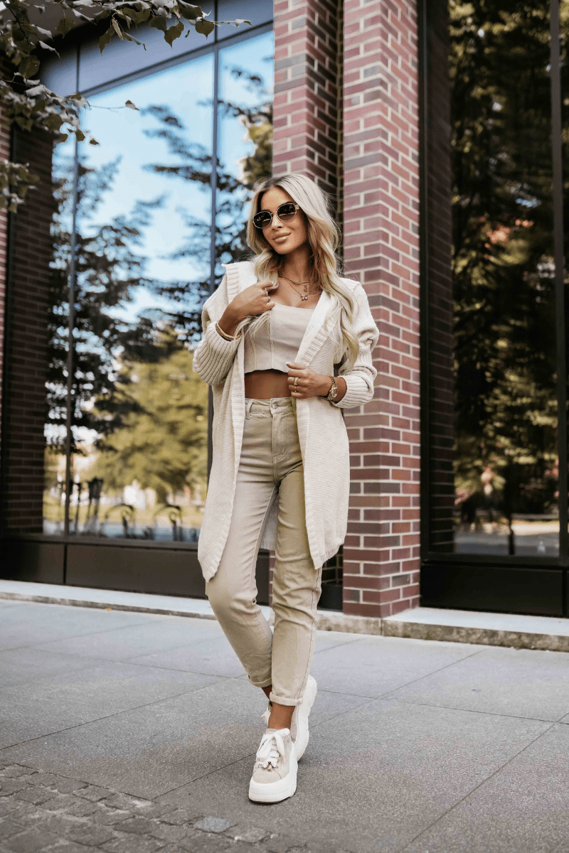 cardigan bege de malha acrílica BeStylish 