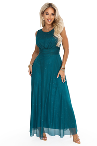 vestido de cerimónia comprido verde em tulle brilhante BeStylish