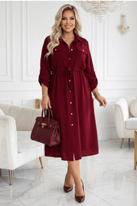 vestido comprido bordeaux estilo camisa BeStylish