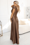 Vestido de cerimónia comprido em cetim mocha mousse BeStylish