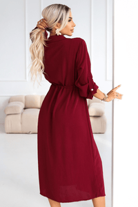 vestido comprido bordeaux estilo camisa BeStylish