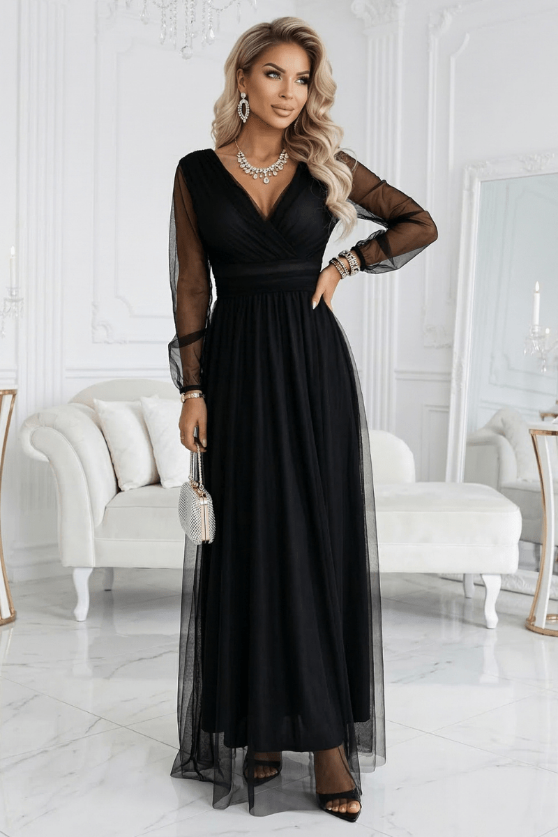 Vestido de casamento comprido preto em tule BeStylish 