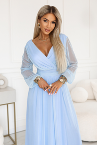 Vestido de casamento comprido azul claro em tule BeStylish 