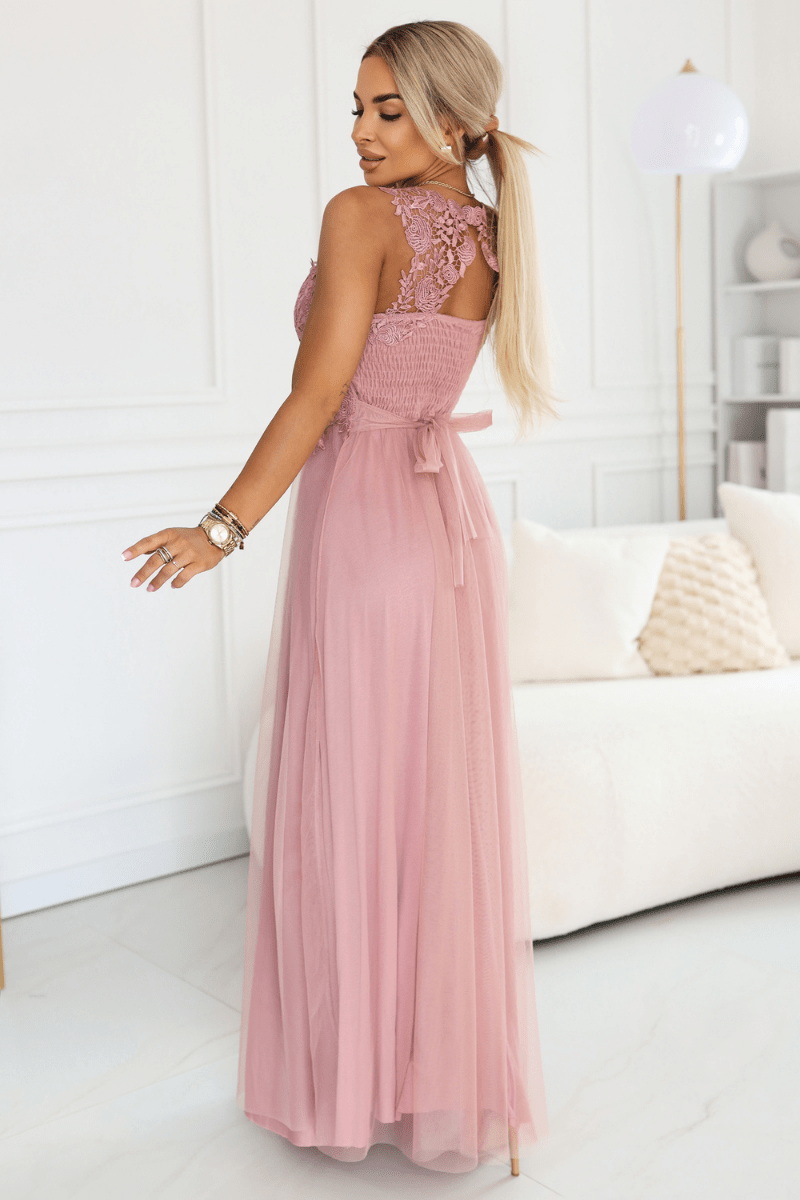 vestido de casamento comprido rosa velho com renda e tule BeStylish
