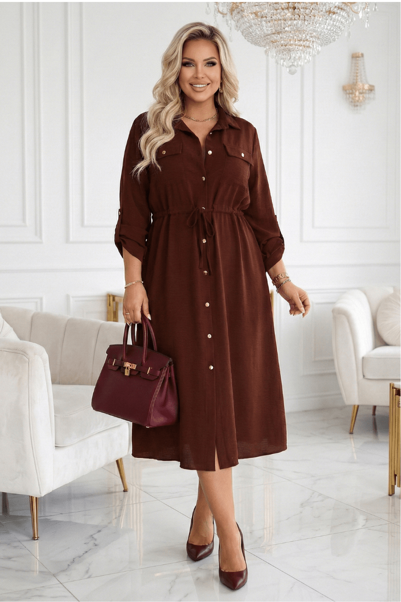 vestido estilo camisa castanho chocolate BeStylish