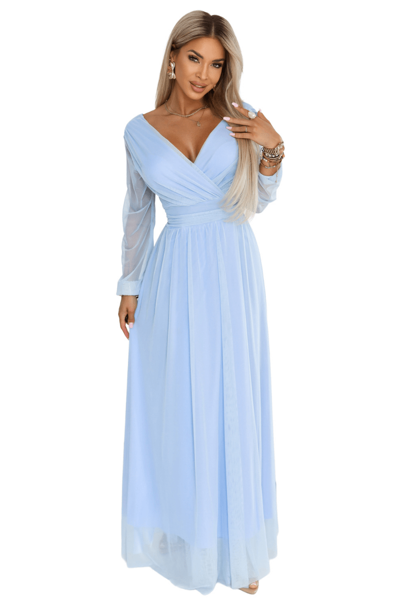 Vestido de casamento comprido azul claro em tule BeStylish 