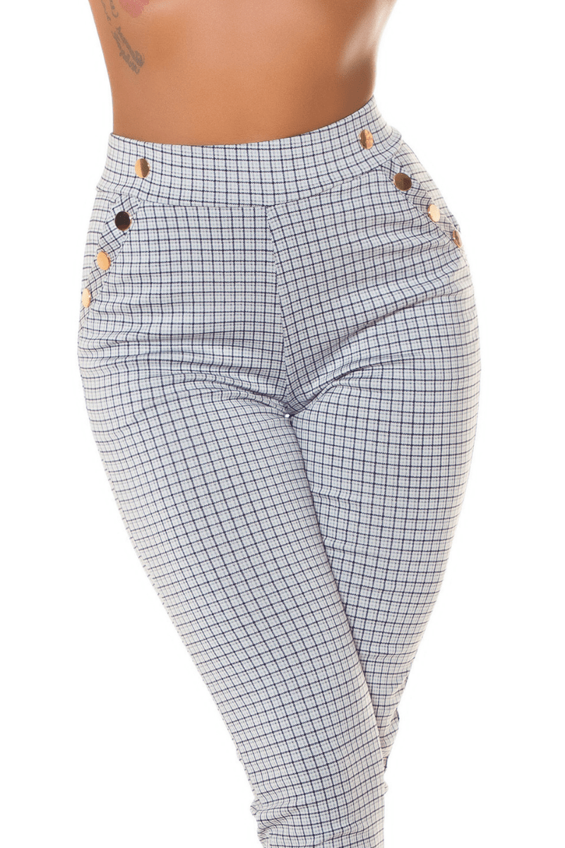 leggings cremes de citura subida com padrão tartan BeStylish 
