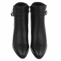 botins pretos de salto grosso em pele BeStylish