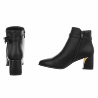 botins pretos de salto grosso em pele BeStylish