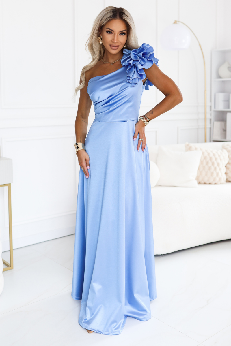 vestido de cerimónia comprido em cetim azul celeste BeStylish 