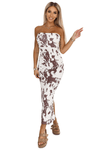 vestido comprido de praia padrão boho castanho BeStylish