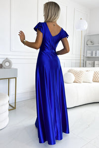 Vestido de cerimónia comprido em cetim azul royal BeStylish