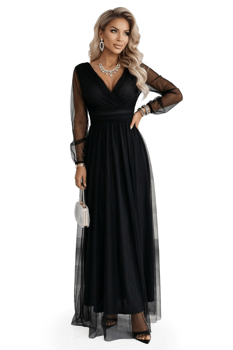 Vestido de casamento comprido preto em tule BeStylish 